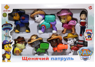 Набор щенков с рюкзаками в шляпах