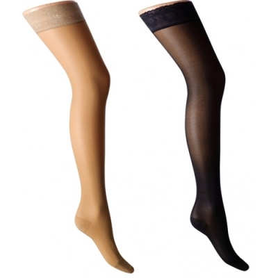 Чулки "Fleur", прозрачные, с ажурной силиконовой резинкой (бежевые, черные)      1 класс компрессии, 2 рост